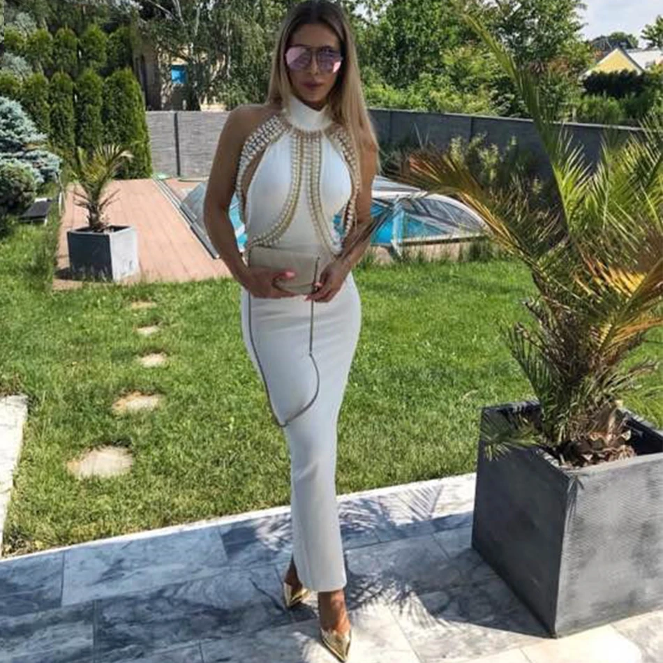 Платье женское длинное с жемчугом и цепочкой открытой спинкой|Женские платья| |