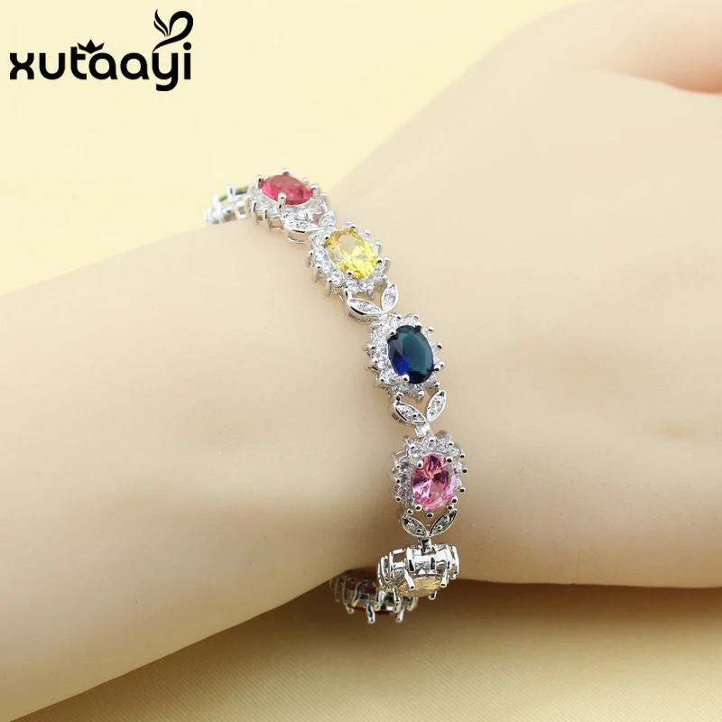 Новый цветок многоцветные камни кубического циркония стерлингового серебра