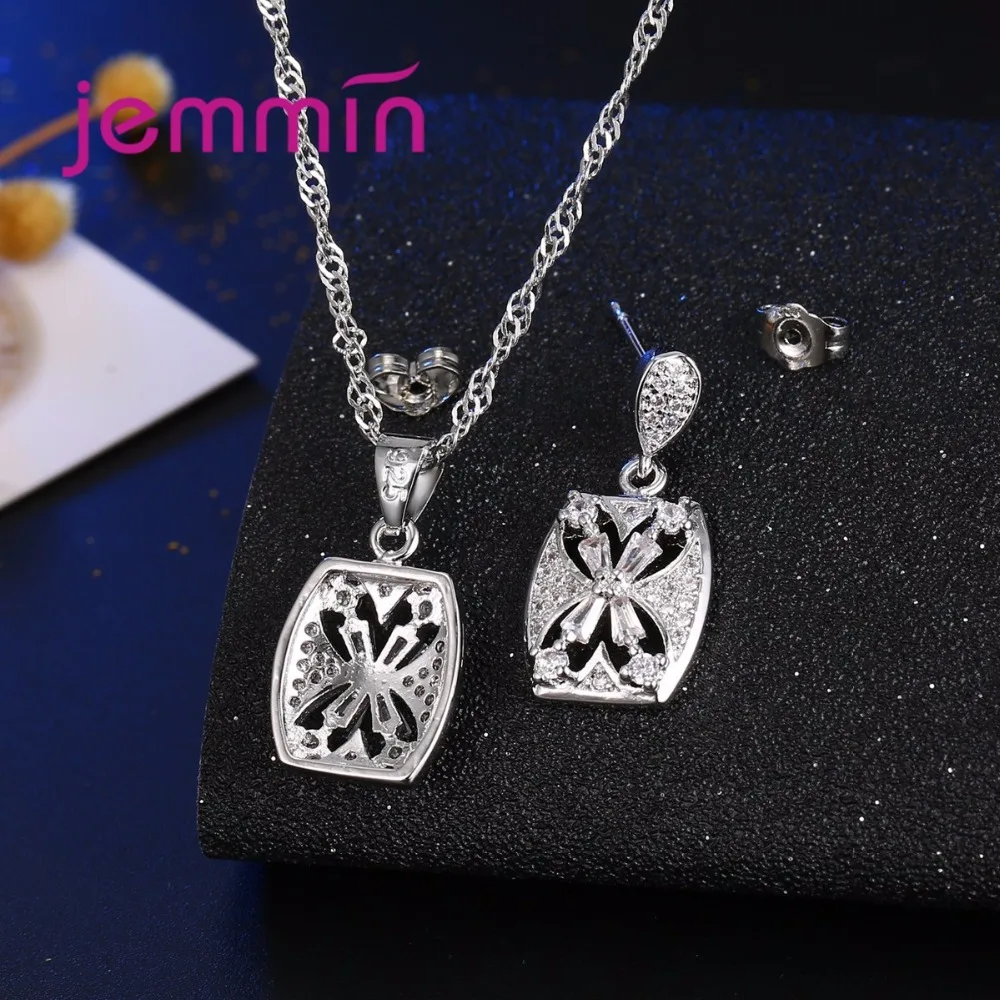 

New Arrival Women Wedding Jewelry Set Best Match Necklace Earring Sets 925 Sterling Silver Geometric Bijoux