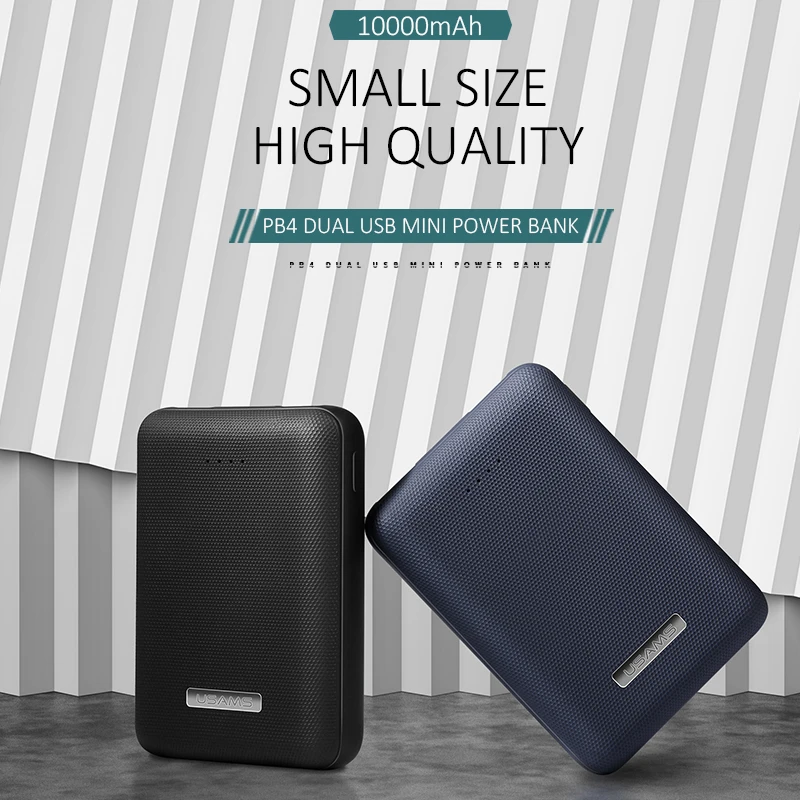 USAMS Ultra mini Light 10000 mah power Bank Dual USB портативный внешний аккумулятор для iPhone X ~ 5