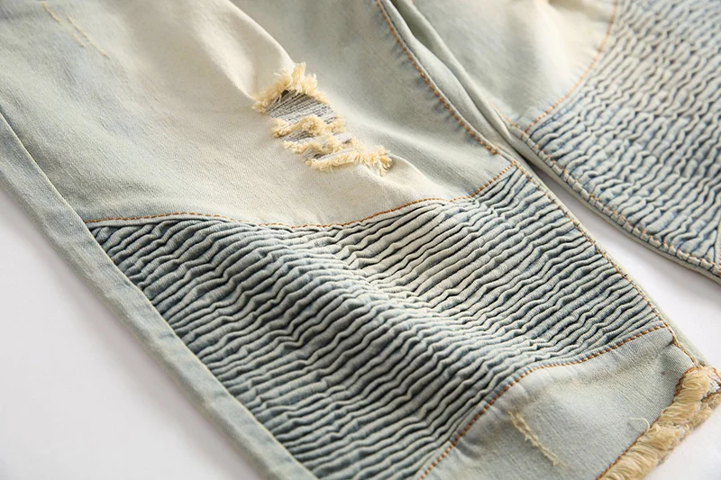 

High Quality Ripped Light Denim Knee Length Men Jeans Straight Short Men Jeans Pants