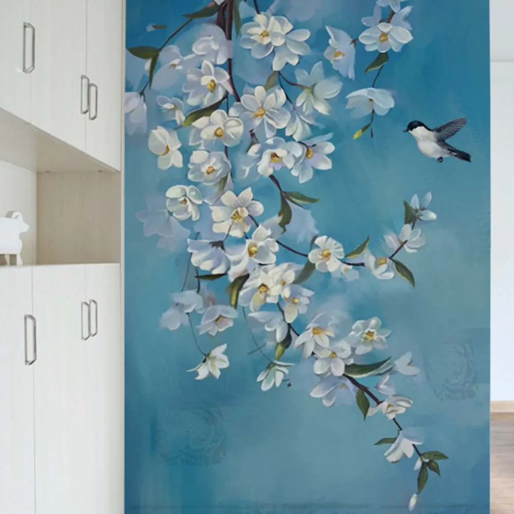 Современная Настенная бумага с птицами цветами магнолии фотообои настенная для