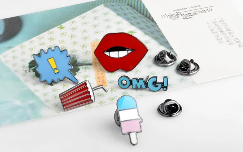 Брошь на воротник Мужская с эмалью в виде красных губ мороженого напитков