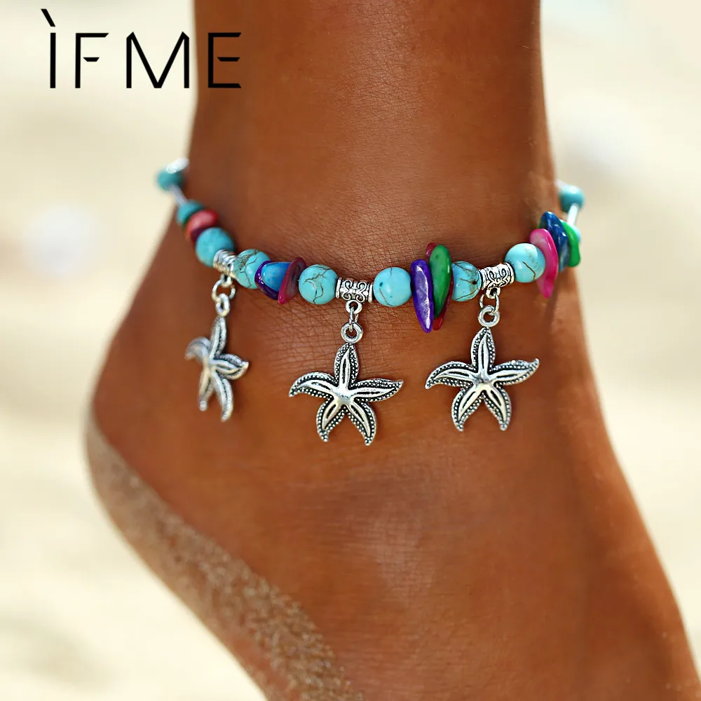 Женский винтажный браслет IF ME яркие бусины в богемном стиле на ногу с подвеской