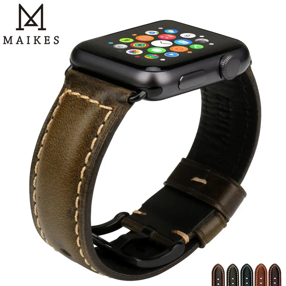 Ремешок для часов MAIKES кожаный винтажный браслет iwatch 44 мм 40 42 38 series 4 1|leather watchband|watch