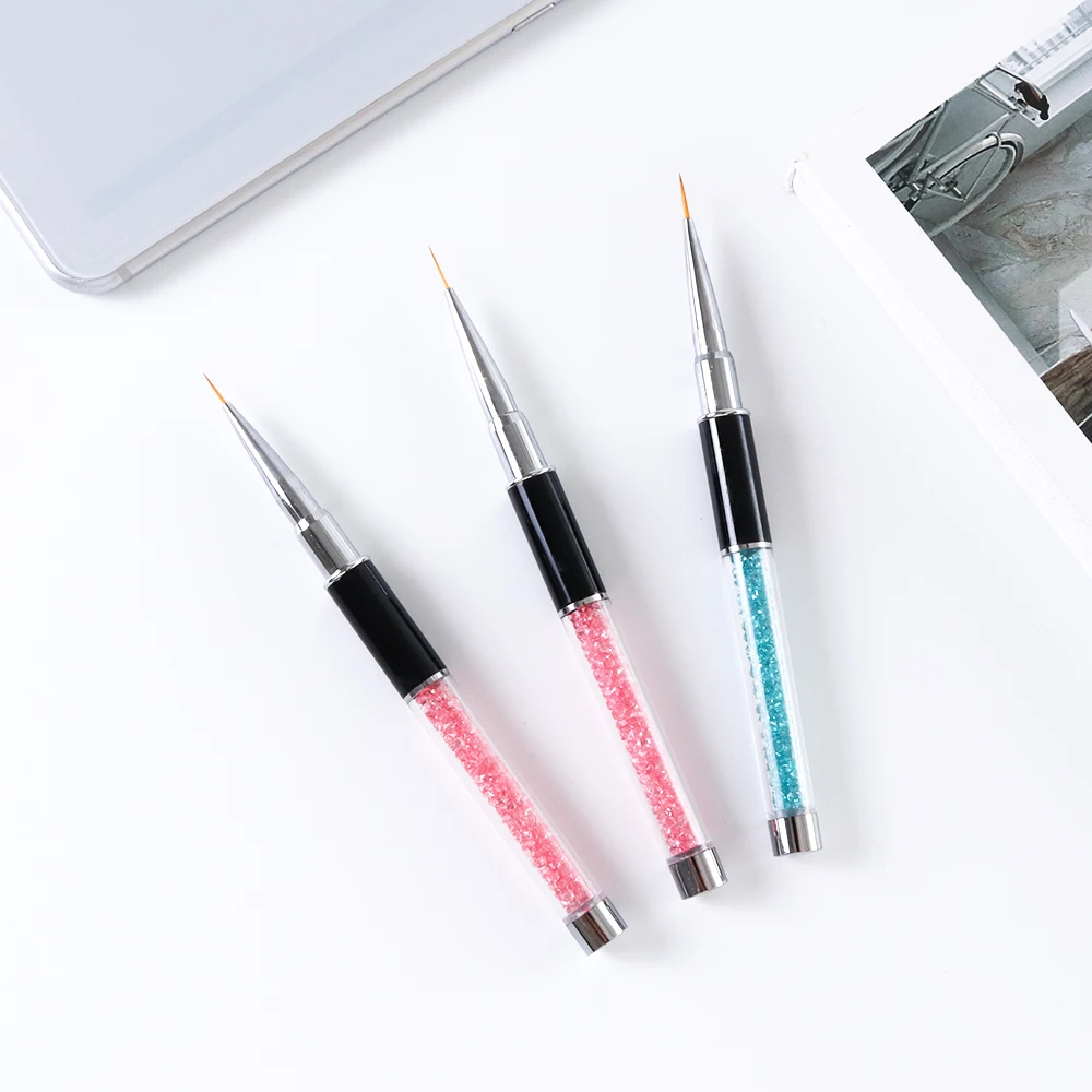 3 pcs/set Nail Art Painted Lines Brushes Nylon Hair Pink Blue Crystal Acrylic Handle Nail Brush Liner Pen Manicure Tools TRP01