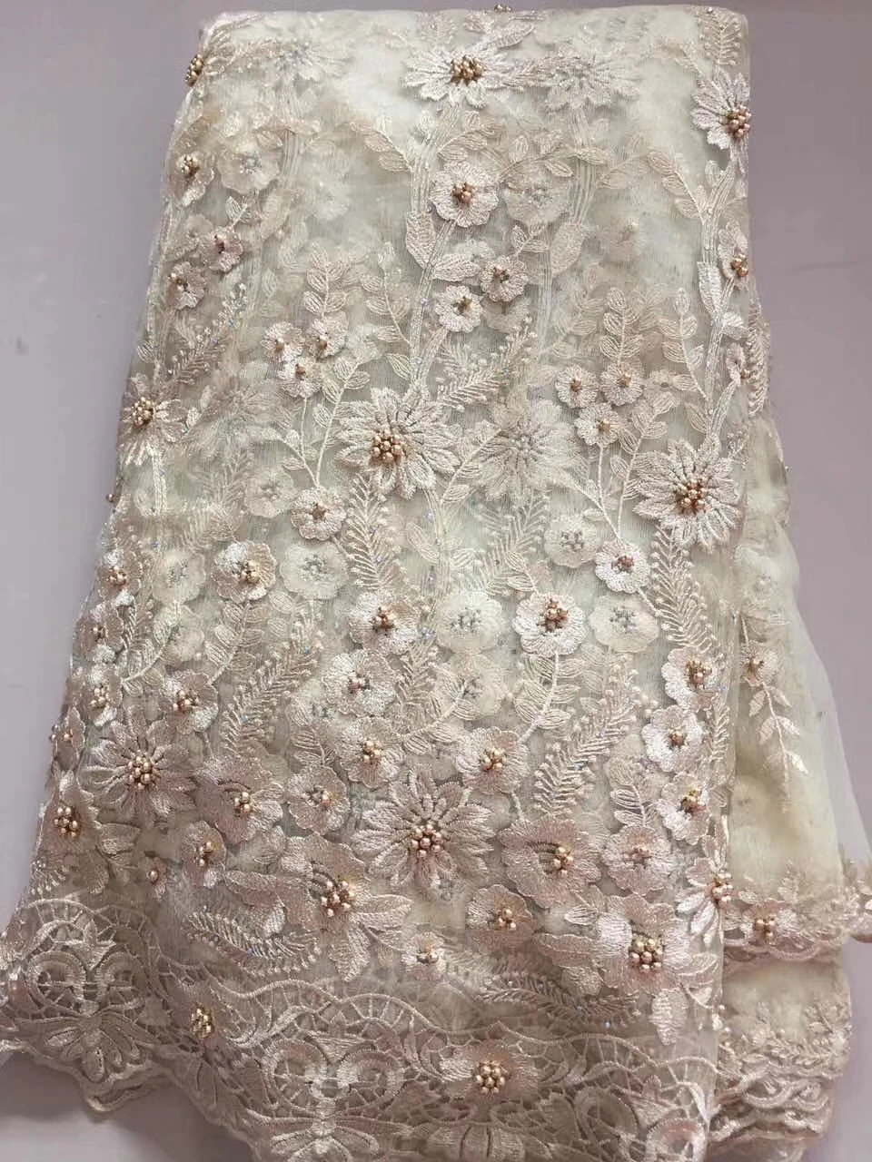 French Lace Fabric Swiss Voile High Class African Tulle Laces Organza With Beads Embroidery For Sewing Women Dress | Дом и сад