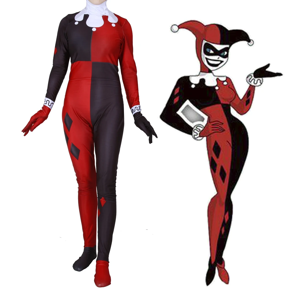 Для женщин девочек Harleen Quinzel Косплэй костюм супергерой Zentai Боди Комбинезоны для