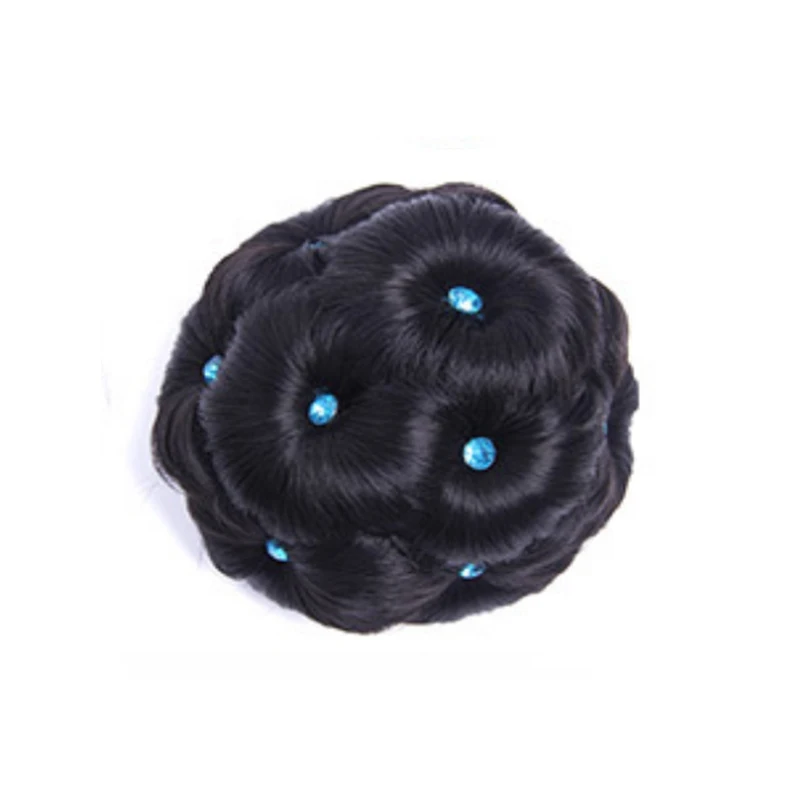 Natural black blue Макияж булочка вьющиеся волосы Женский Алмаз волос кольцо парик невесты шиньон цветы - Цвет: Natural black blue