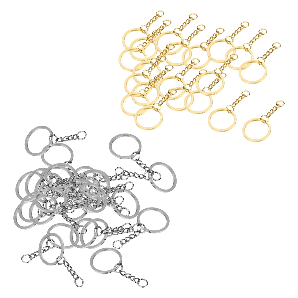 

40pcs DIY 28mm Polished Keyring Keychain Split Ring Short Chain Key Rings