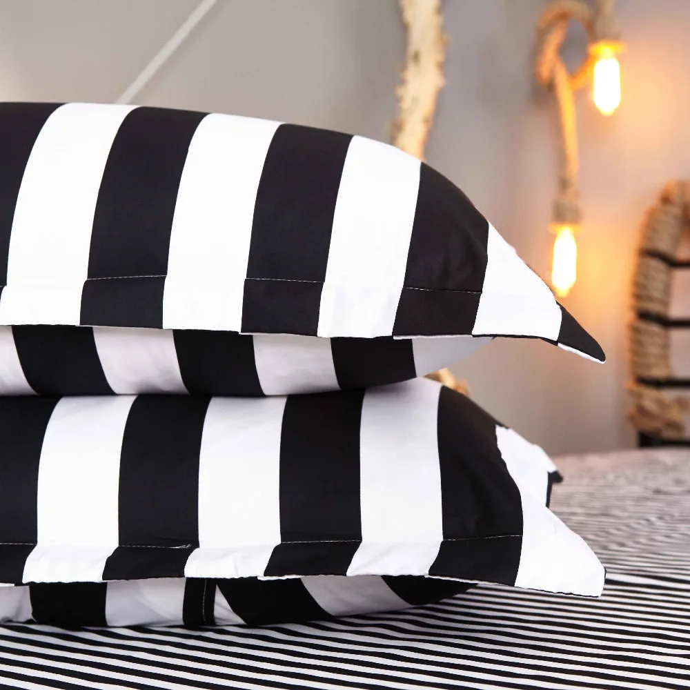 Черный и белый в полоску Постельное белье полиэстер кровать Простыни Детские