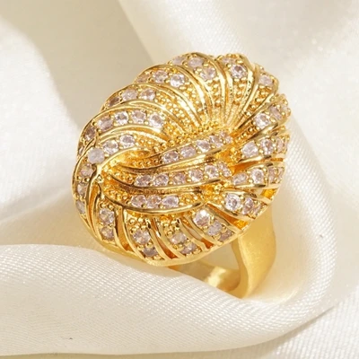 055 Hyperbole Luxury Wedding Unique Gold Plt Rings for Women Middle East Style Cubic Zircon Fashion Dubai Jewelry Dropshipping - Цвет основного камня: 055