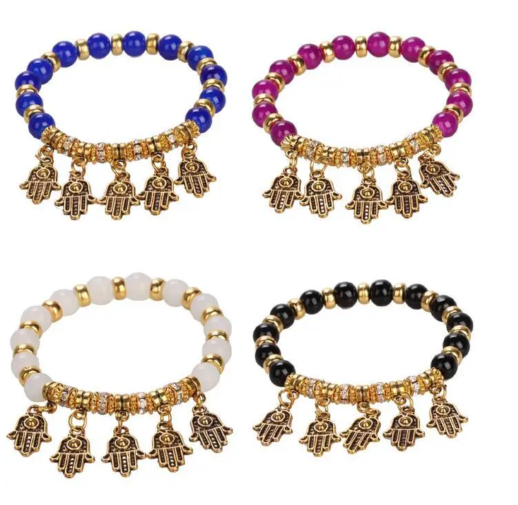 Хамса браслет ручной работы из бусин растягивающийся маленький кулон Lucky Evil Eye