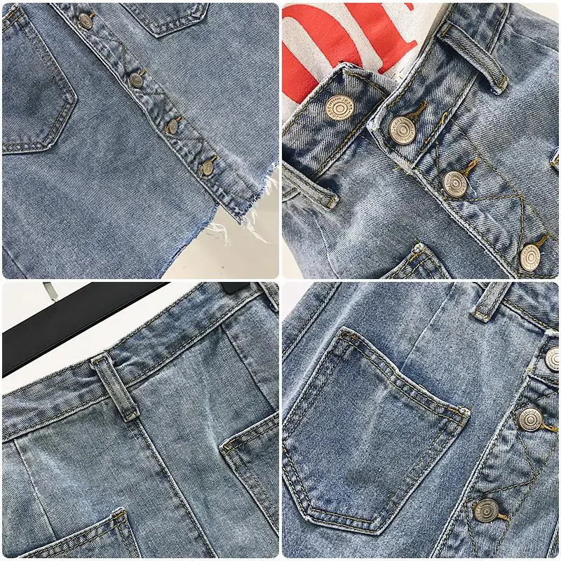 Мини юбка женская джинсовая на пуговицах модная рваная школьная с бахромой