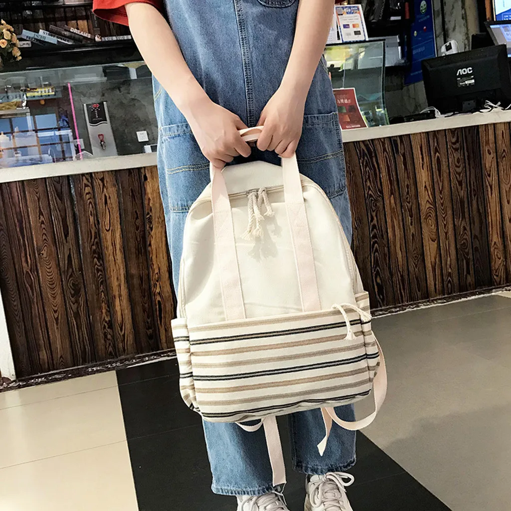 Woman Trendy Fresh Stripe Backpack Ladies Large Capacity Campus Style Backpacks School Bag for Teenagers 2019 Fashion Canvas | Багаж и