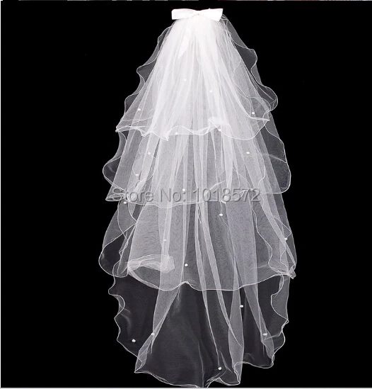 

New Elegant Wedding Veil With Beads Bow 4 Layers White/Ivory Wedding Accessories Wedding Dress Bridal Veils With Comb