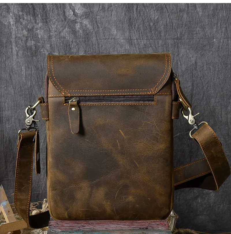 Винтажные Crazy Horseskin мужские сумки Многослойные Кожаные мужские сумки на плечо из натуральной кожи сумки через плечо