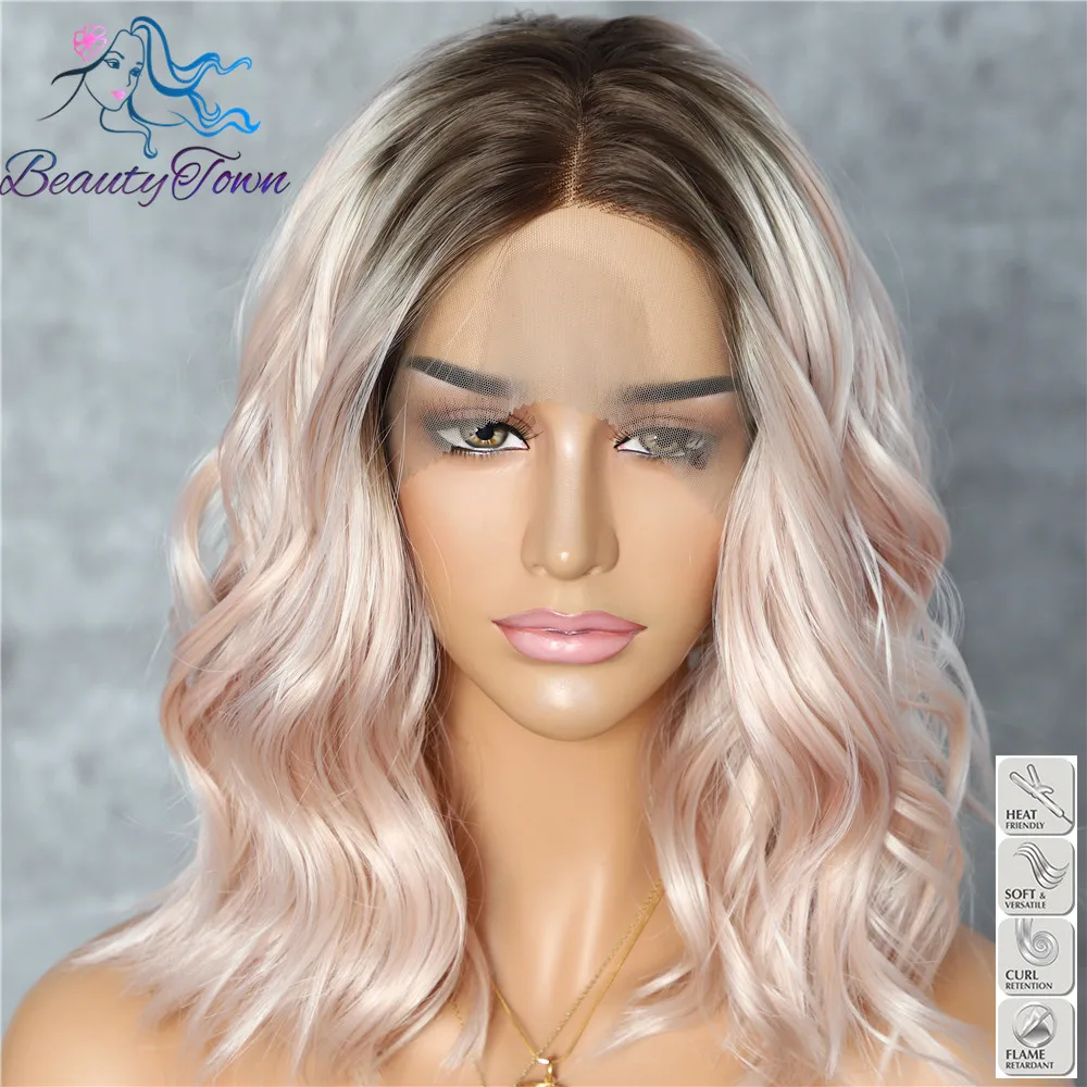 BeautyTown темный корень Омбре фиолетовый красочные короткие волосы блоггер ежедневный макияж Glueless синтетические кружева перед Свадебная вечеринка парики
