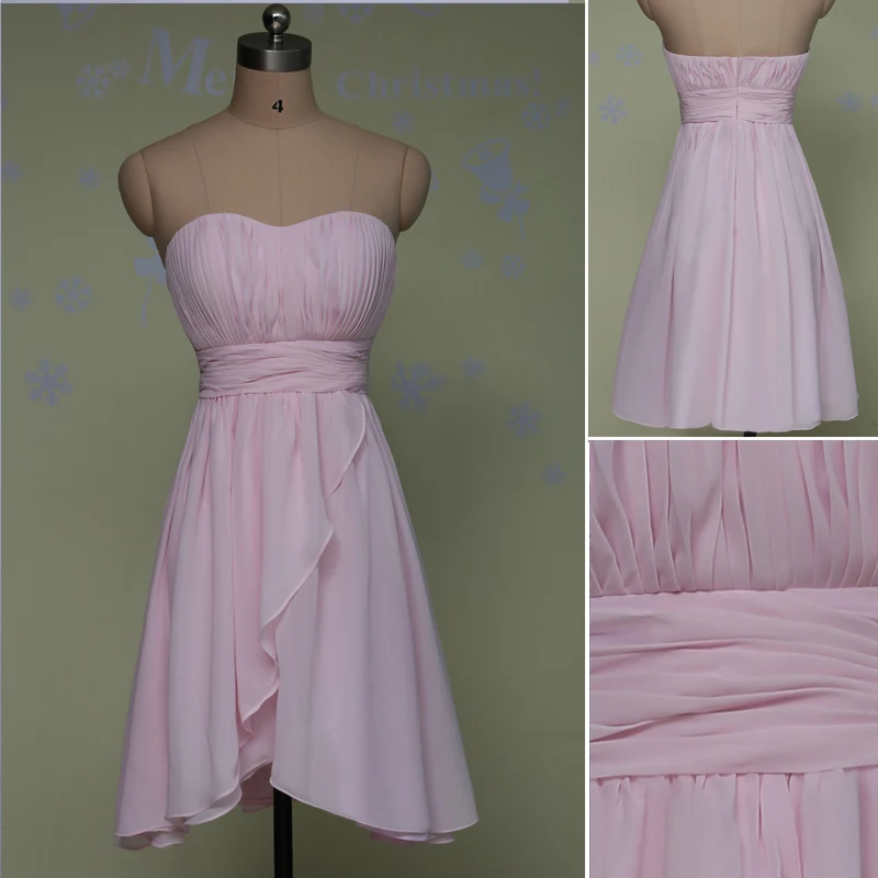 Короткие Розовые Платья Невесты Плиссе Милая Line Шифон Свадебные Партии robe