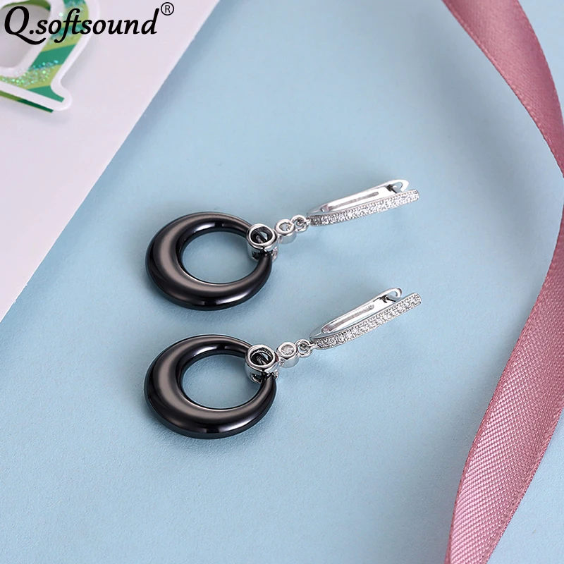 Классические керамические серьги-подвески из стерлингового серебра 925 пробы