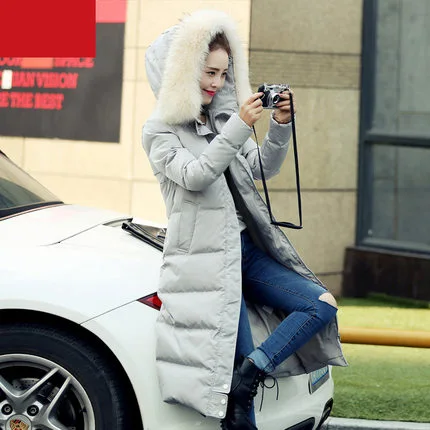 Новинка Модный женский пуховик Женская парка длинная тонкая большой воротник из