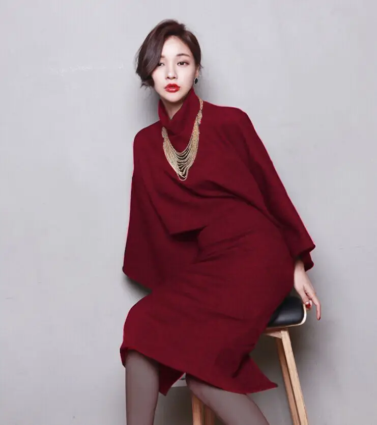 Корейский женский комплект 2 шт. водолазка с длинными рукавами летучая мышь