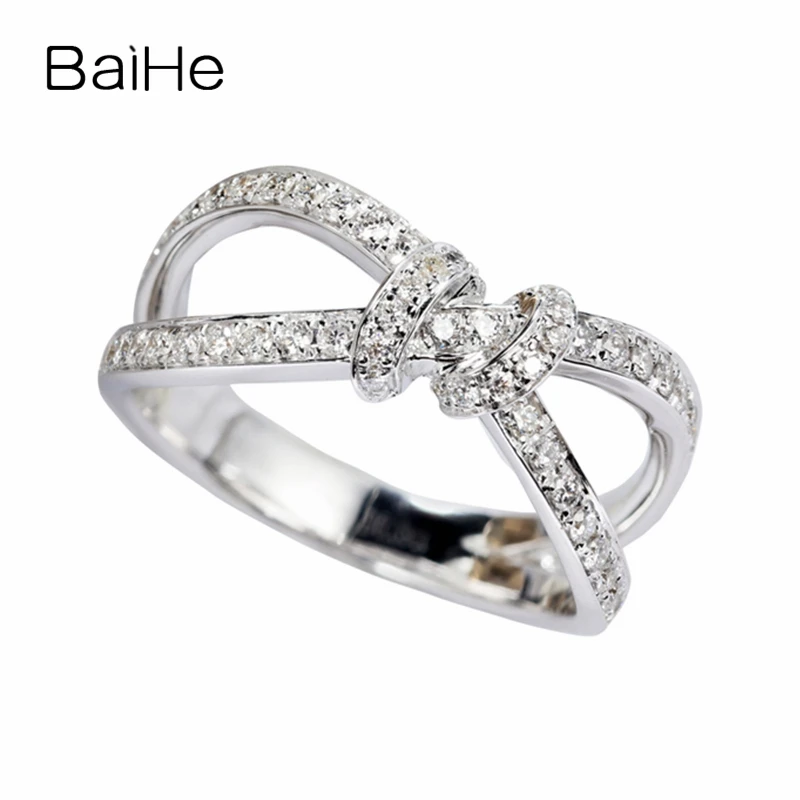 

BAIHE Solid 14K White Gold 0.39ct H/SI Round Natural Diamonds Engagement Women Vintage Jewelry Unique beautiful Gift Ring