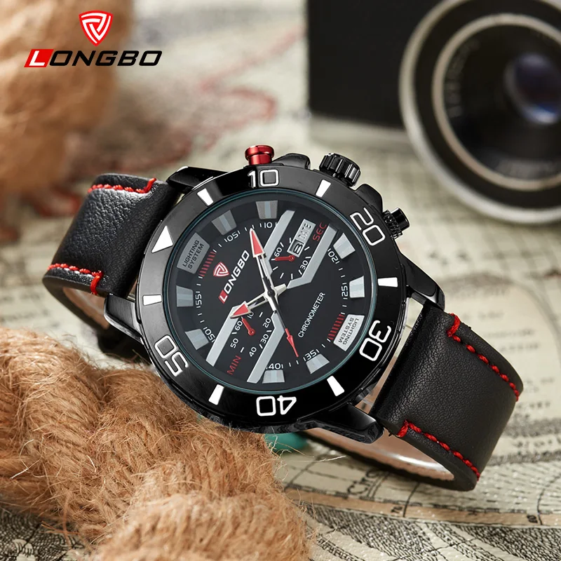 Уникальный стиль Longbo часовой бренд Мужчины кожаный ремешок Спорт Кварцевые часы