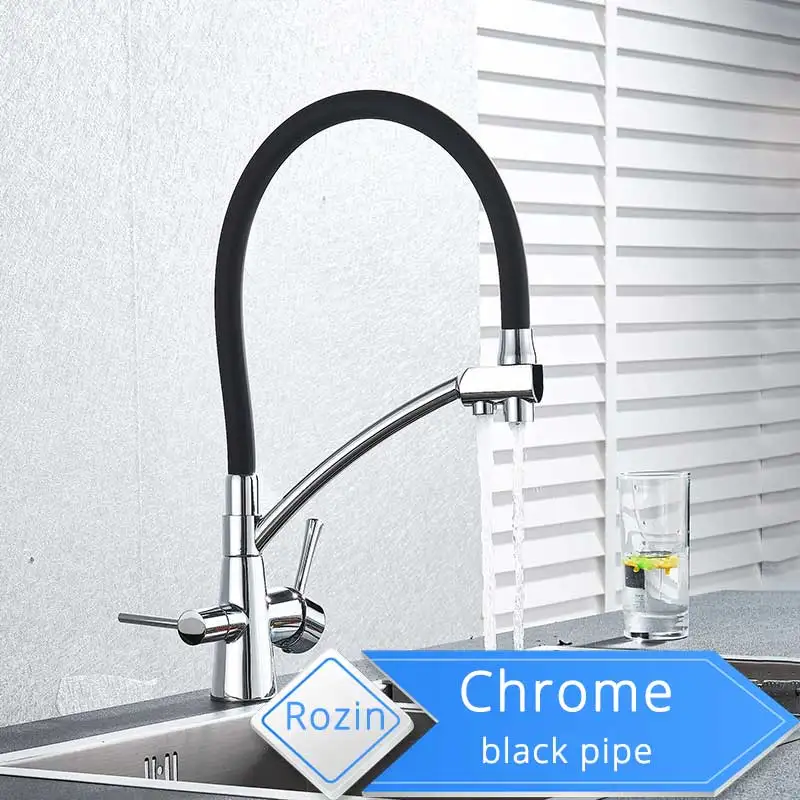 Chrome Black Pipe Кран для очистки для ванной и кухни, на бортике, 360 градусов, вращающийся смеситель, кран для питьевой воды, для кухни, на бортике - Цвет: Chrome Black Pipe