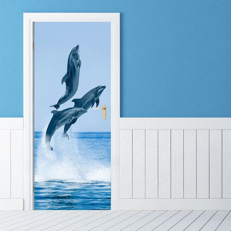 Самоклеящаяся Водонепроницаемая наклейка на дверь Dolphins из ПВХ фотообои