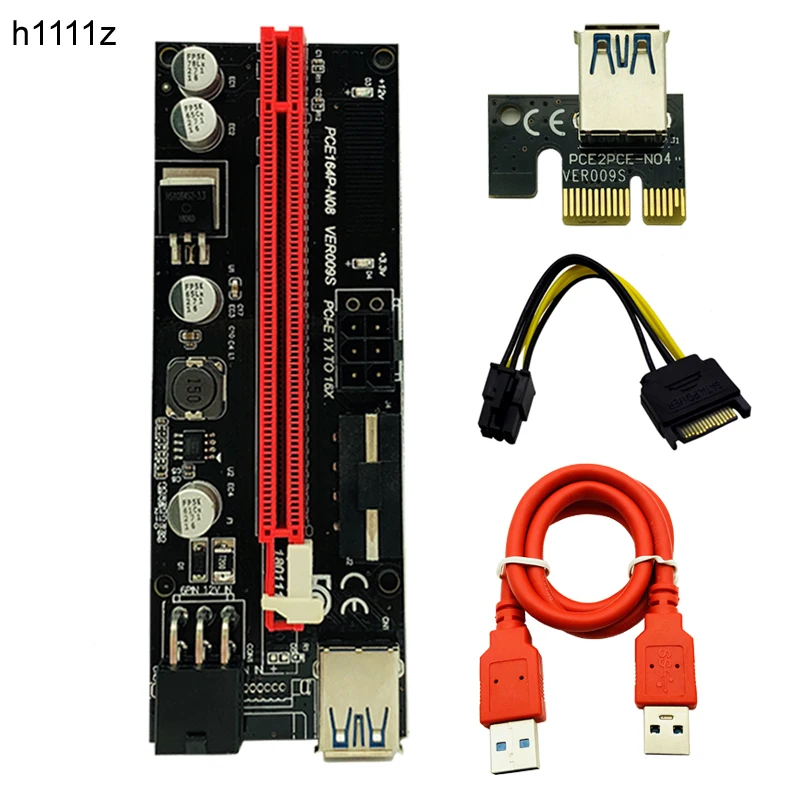 

009S PCIE RISER 6PIN 16X Adapter with 2 LEDs Express Card Sata Power Cable and 60cm USB 3.0 Cable for BTC Miner Antminer Mining