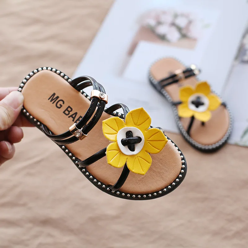Детские шлепанцы с цветами Модные дышащие для отдыха пляжная обувь сандалии лето