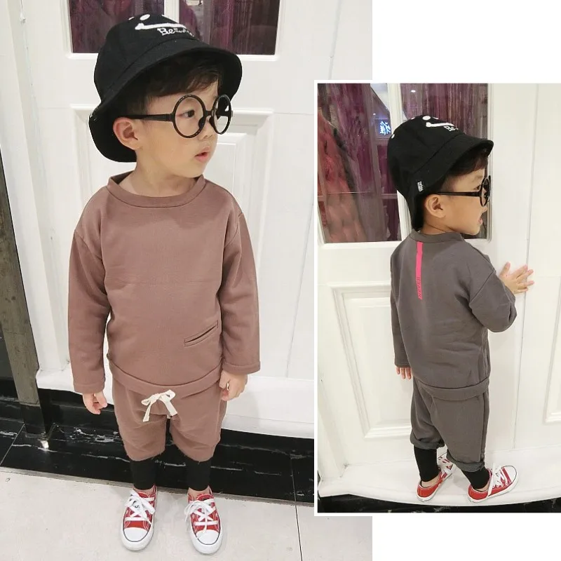 Solid Pure Cottons Streetwear Tops Pants Baby Boys 4-12y Romper Outfits 2018 Set Suits Children Girls Clothing Kids Bobo Choses | Детская