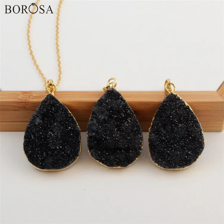 only pendant BOROSA/Повседневная Золотая цветная слеза, смешанные цвета, Серебряное титановое ожерелье с подвеской Druzy, Прямая поставка - Окраска металла: only pendant
