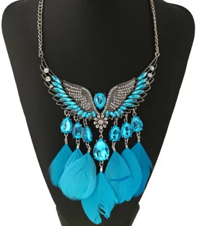 Seblasy Макси большое длинное эффектное крылья перо Кристалл ожерелье с кисточками