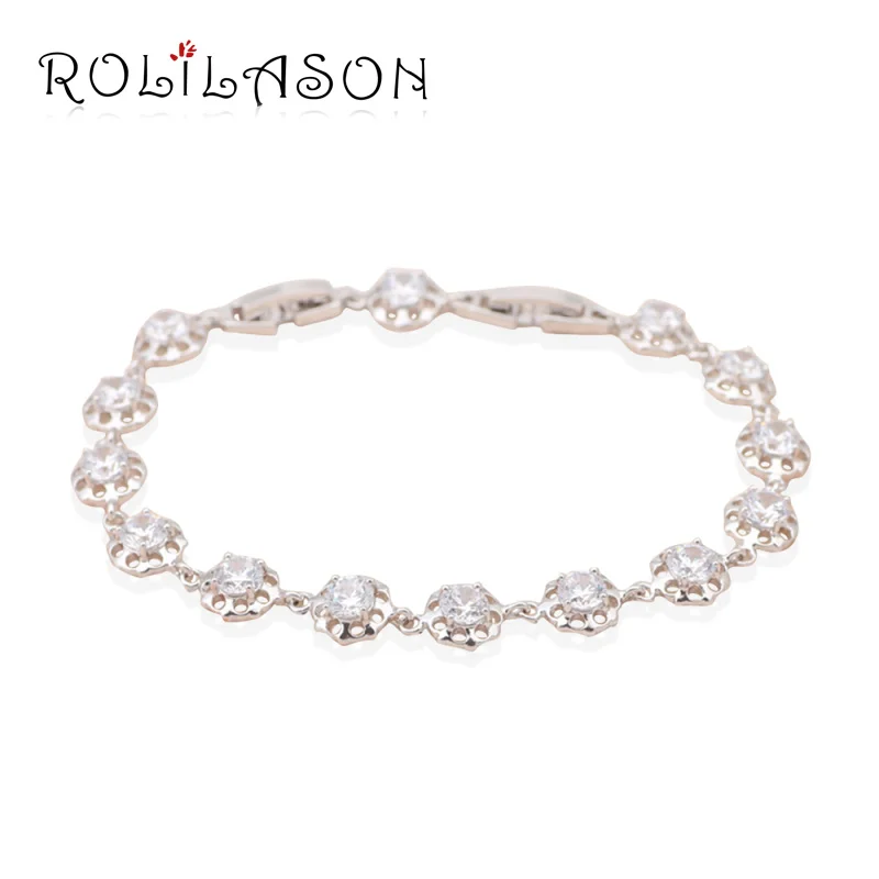 ROLILASON простой желтый кристалл циркона Серебряный браслет-цепочка здоровья