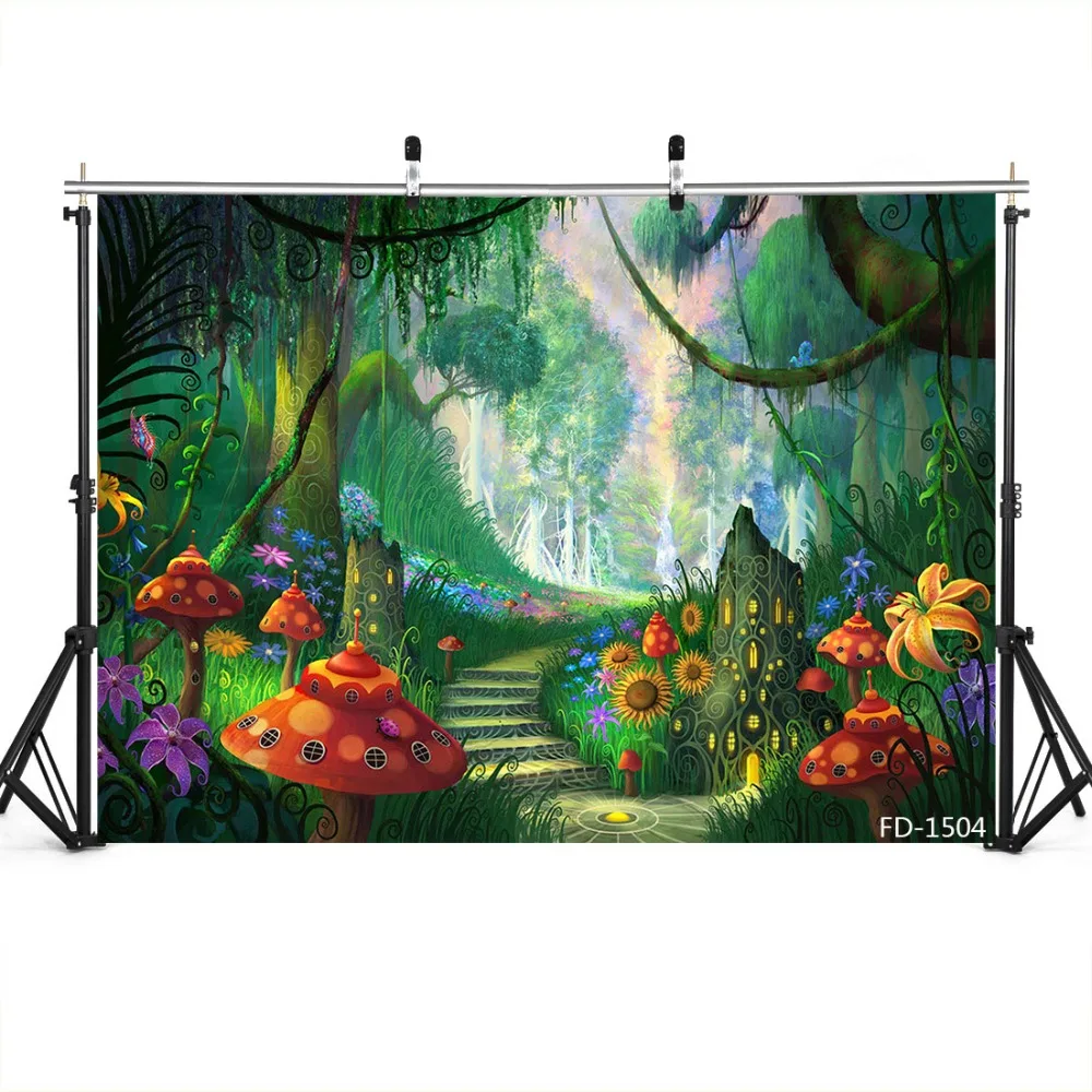 Mushroom Walkway Grass Photography Backdrop for Photograph Accessories Party Children Kids Photographic Background Photo Booth |