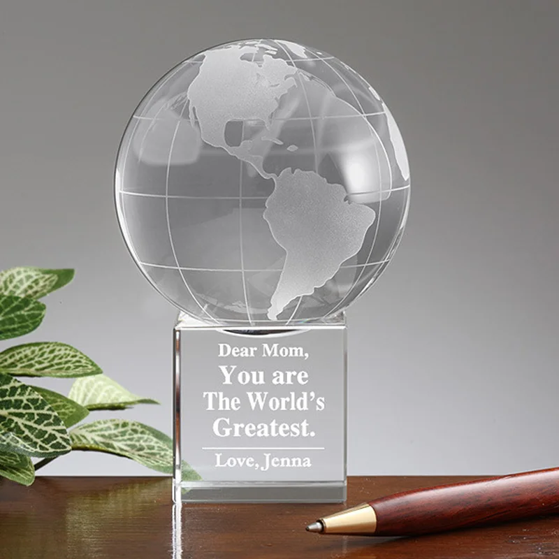 Custom Crystal Globe World Earth Ball Paperweight Trophy Awards for Techers Children Graduation Souvenirs