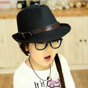 Бесплатная доставка детская джазовая шляпа фетровая с пряжкой модная для