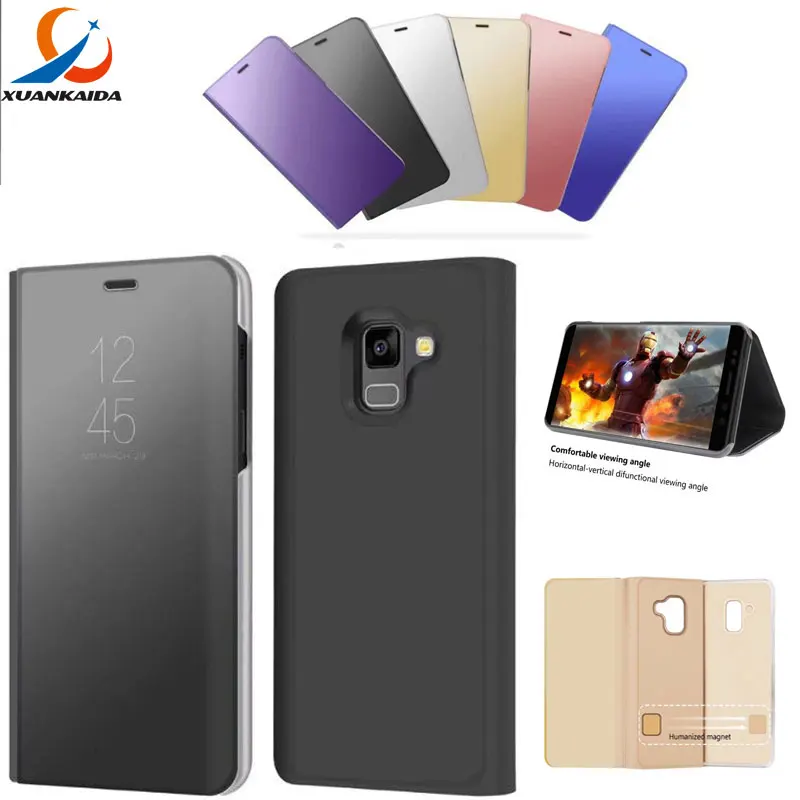 Для Samsung Galaxy A8 A7 A5 2018 a8plus c10 роскошные новые Clear View Smart зеркальное кожаный чехол