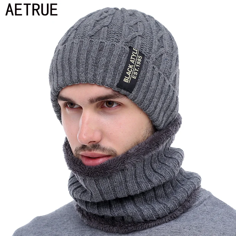 

AETRUE Brand Winter Hats For Men Skullies Beanies Men Winter Knitted Hat Scarf Wool Women Gorras Bonnet Mask Male Beanie Hat Cap