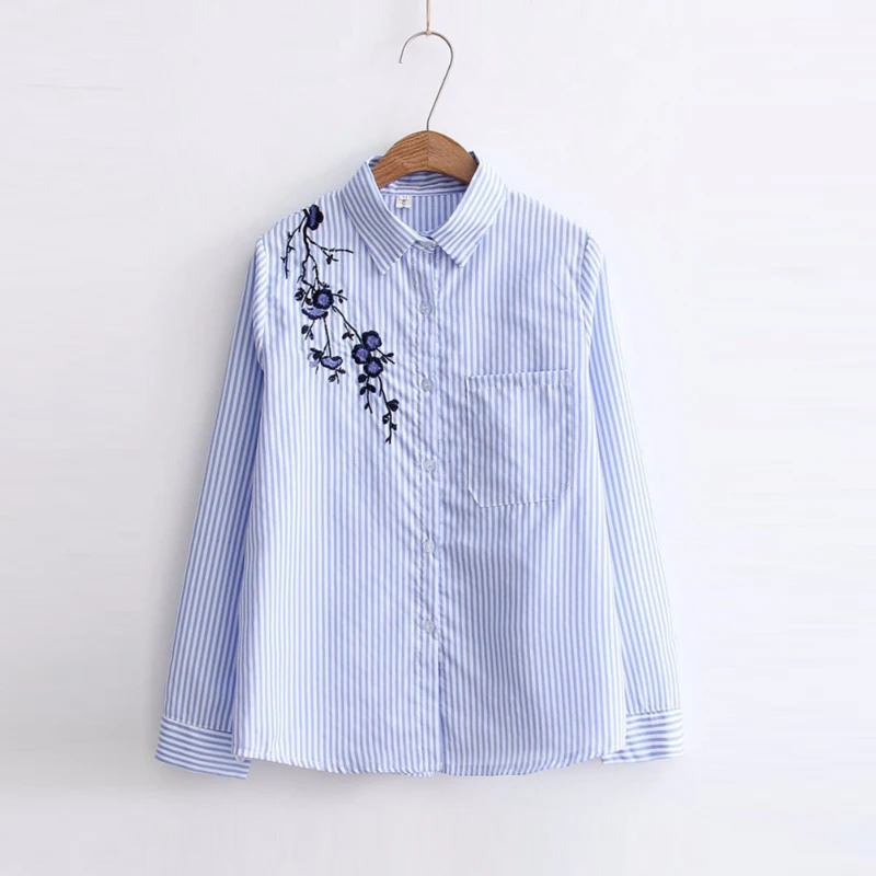 Повседневные женские топы blusas mujer de moda женская синяя рубашка в полоску хлопковая
