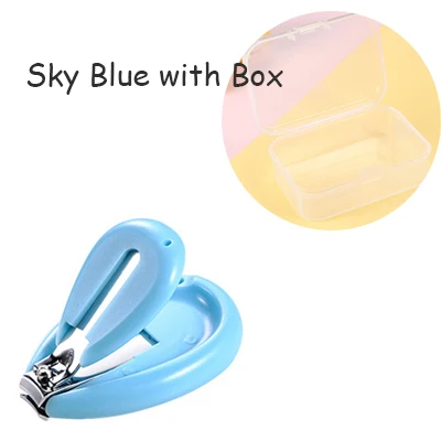 Sky blue with box Милые безопасные детские кусачки для ногтей, детские ножницы для ногтей, триммер для пальцев, ножницы, Детские кусачки для ногтей, удобный уход на каждый день - Цвет: Sky blue with box