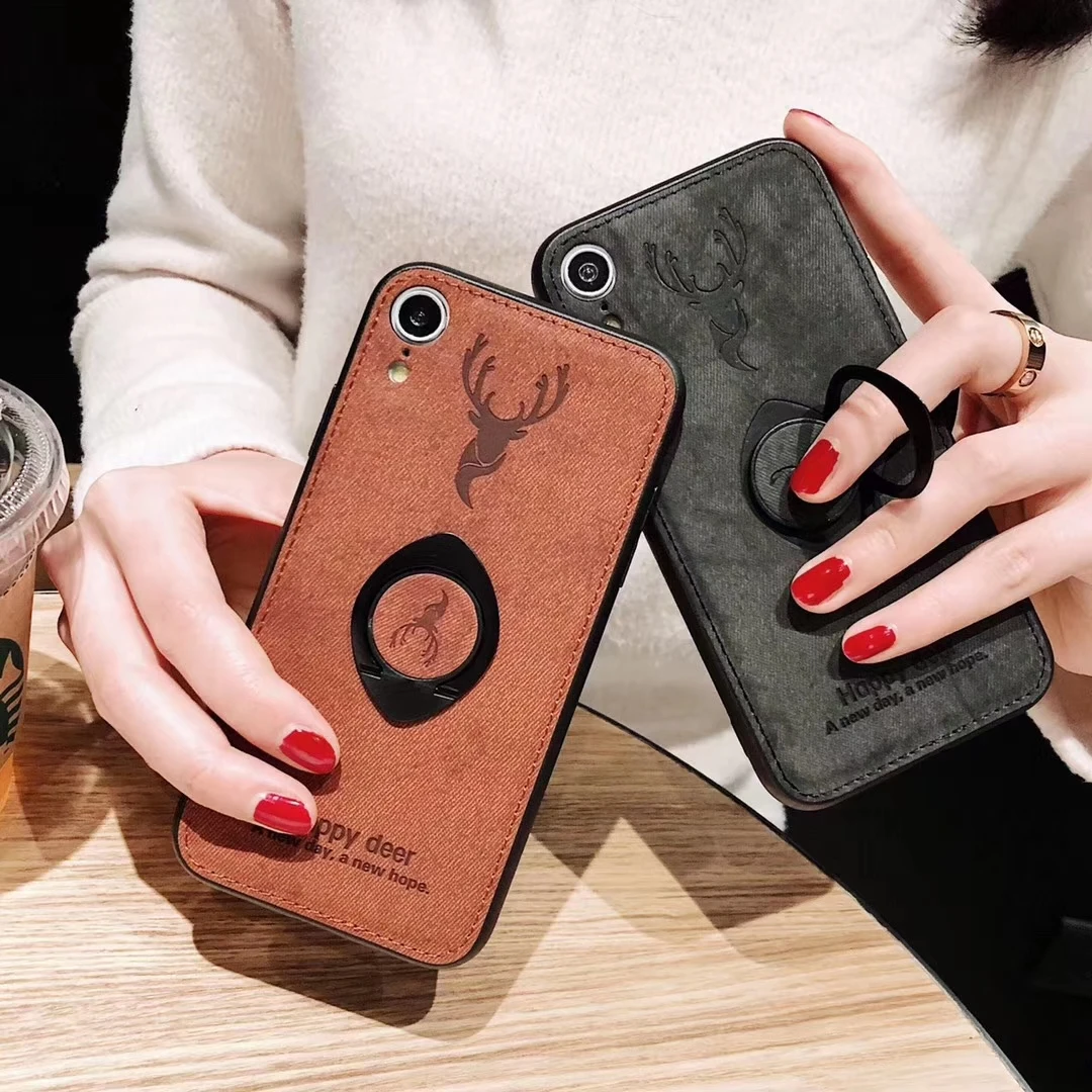 Magnetic Cloth Deer Style Full Cover Case for Iphone 6 6s 7 8 Plus X Silicone Stand XS Max XR with Ring Holder |