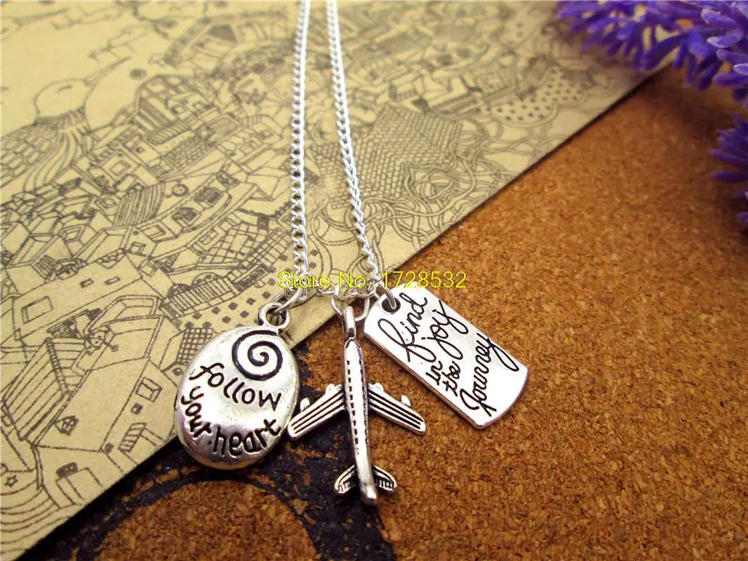 Fashion find joy in the journey follow your heart necklace antique silver aircraft charm fly to world traveling | Украшения и