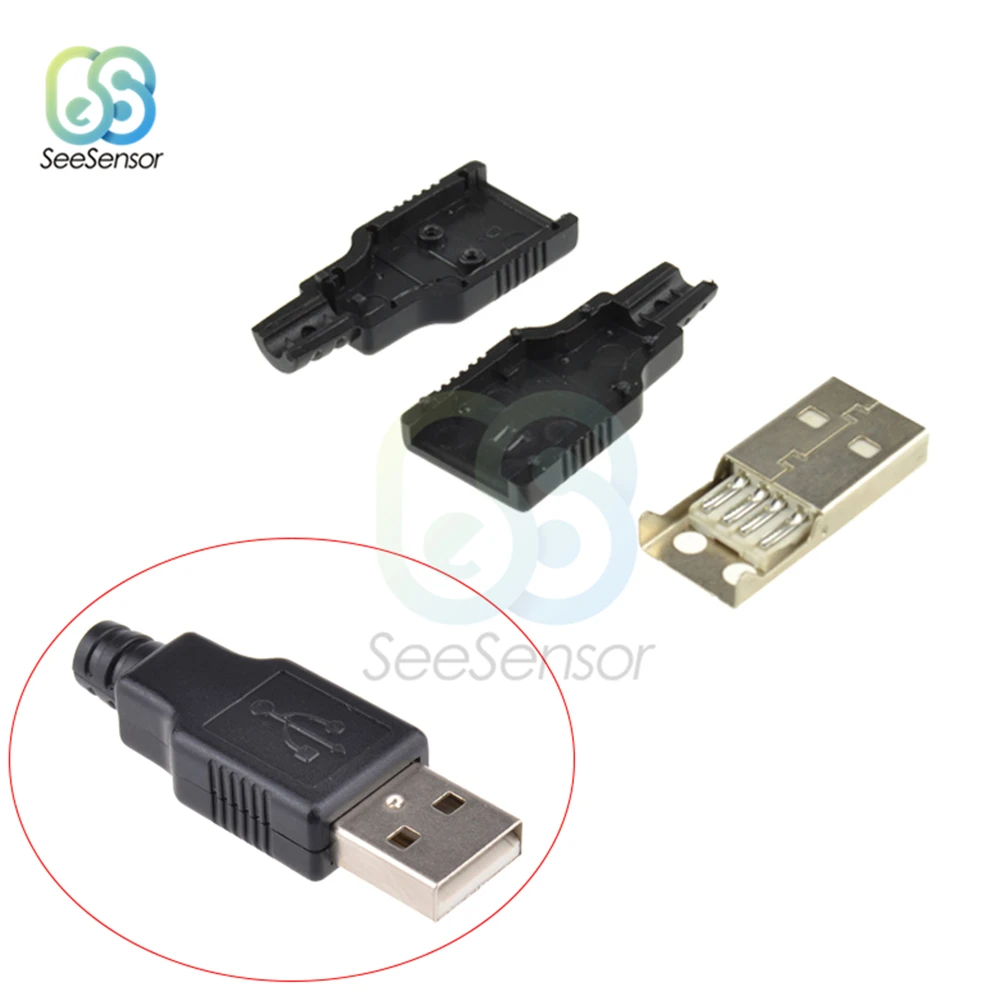 5 шт. 4 контактный Переходник USB 2 0 типа А папа с черной пластиковой