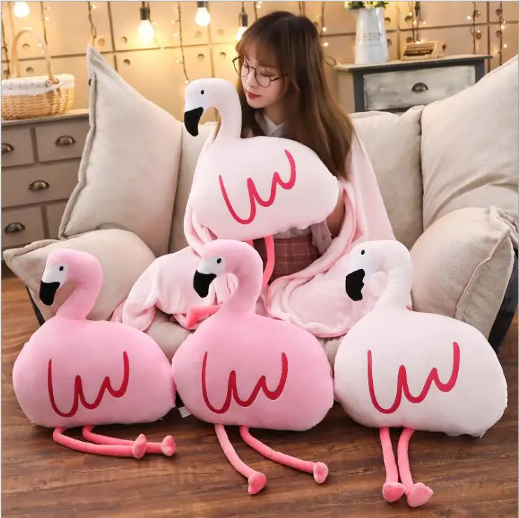 1pc 75cm cute sweet flamingo soft plush cushion + coral velvet blanket stuffed toy creative girl romantic gift | Игрушки и хобби