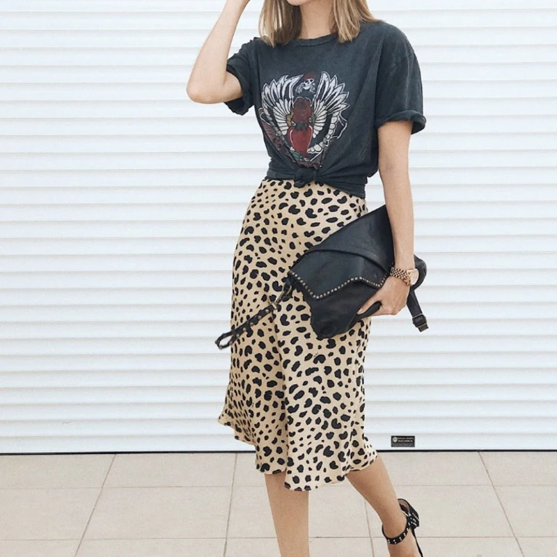 Женская винтажная юбка миди с высокой талией и леопардовым принтом сексуальная