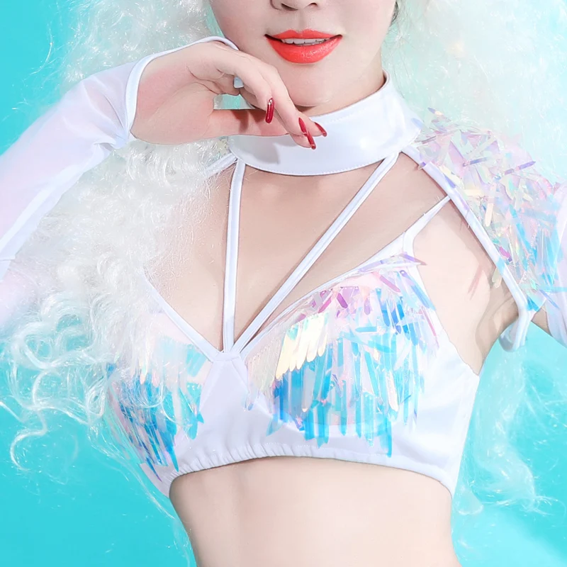 Новинка джазовые танцевальные костюмы женский белый костюм с блестками в стиле