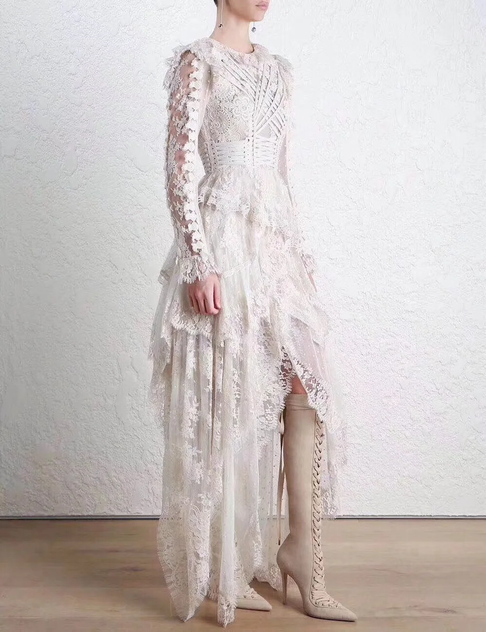 Белые кружевные платья с цветочным принтом Новинка сезон осень-зима модное